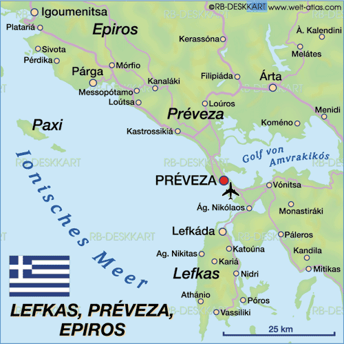 Karte von Lefkas (Insel in Griechenland)