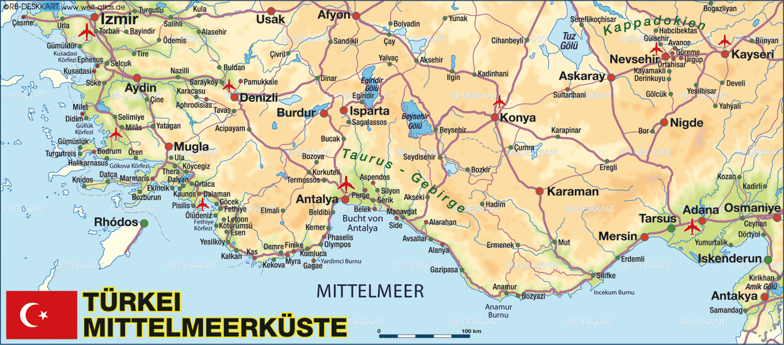 Map of Turkey, Mediterranean coast (Region in Turkey)