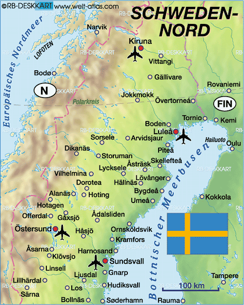 Map of Sweden north (Region in Sweden)