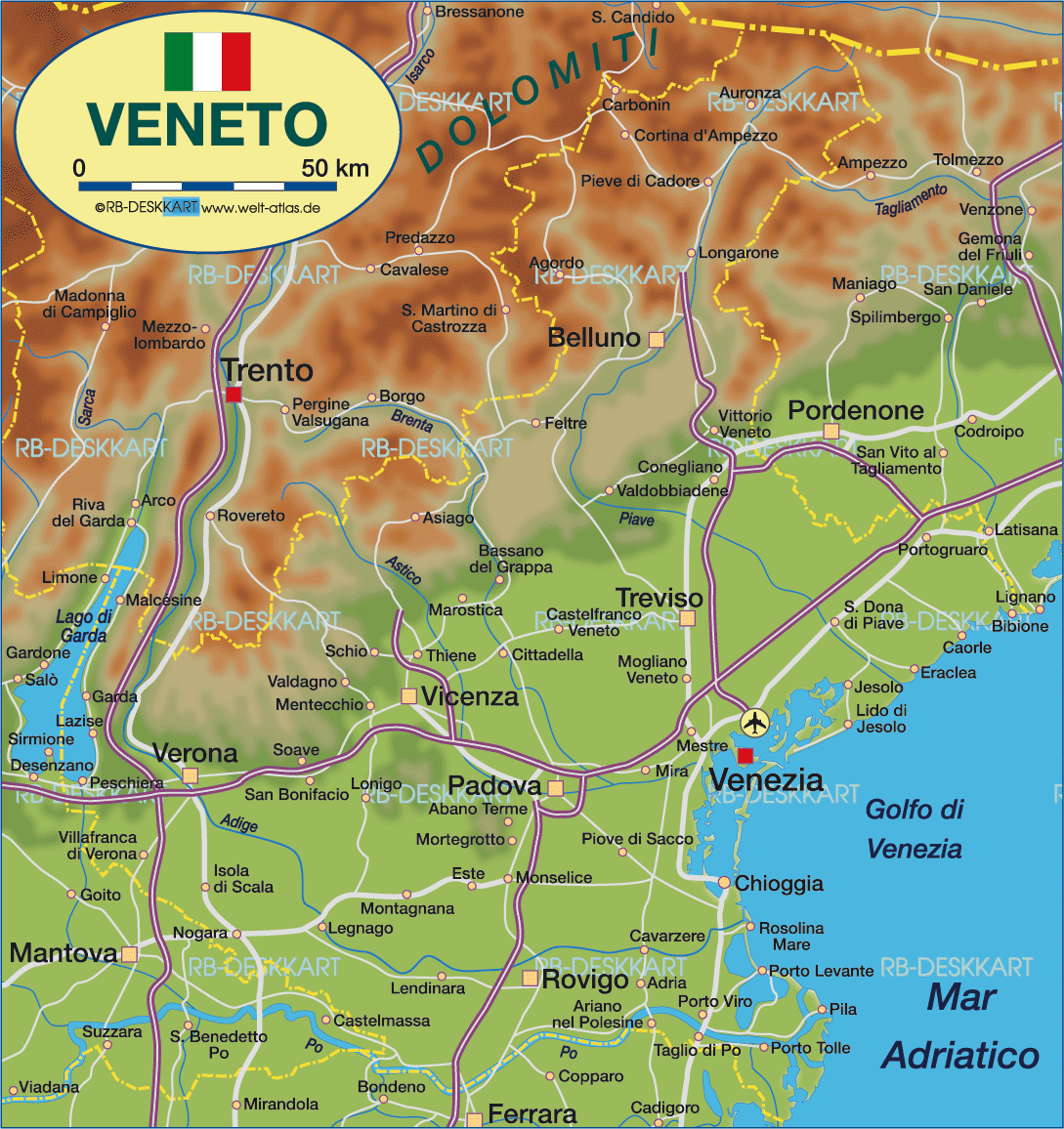 Map of Veneto (State / Section in Italy)