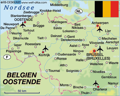 Karte von Belgien, Oostende (Region in Belgien)