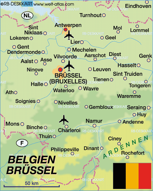 Karte von Belgien, Brüssel (Region in Belgien)
