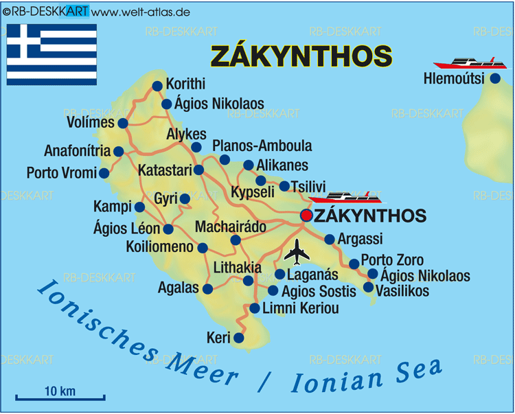 Karte von Zakynthos (Insel in Griechenland)