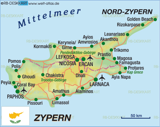 Karte von Zypern (Land / Staat)