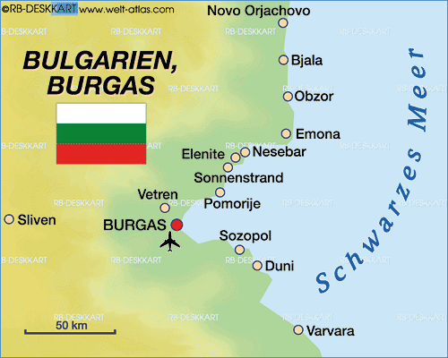 Karte von Burgas, Bulgarien (Region in Bulgarien)