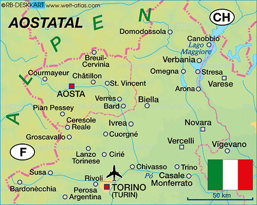 Map of Val d Aosta (Region in Italy)