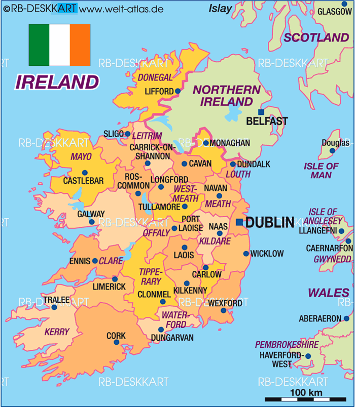 Map of Ireland, politically (Country)