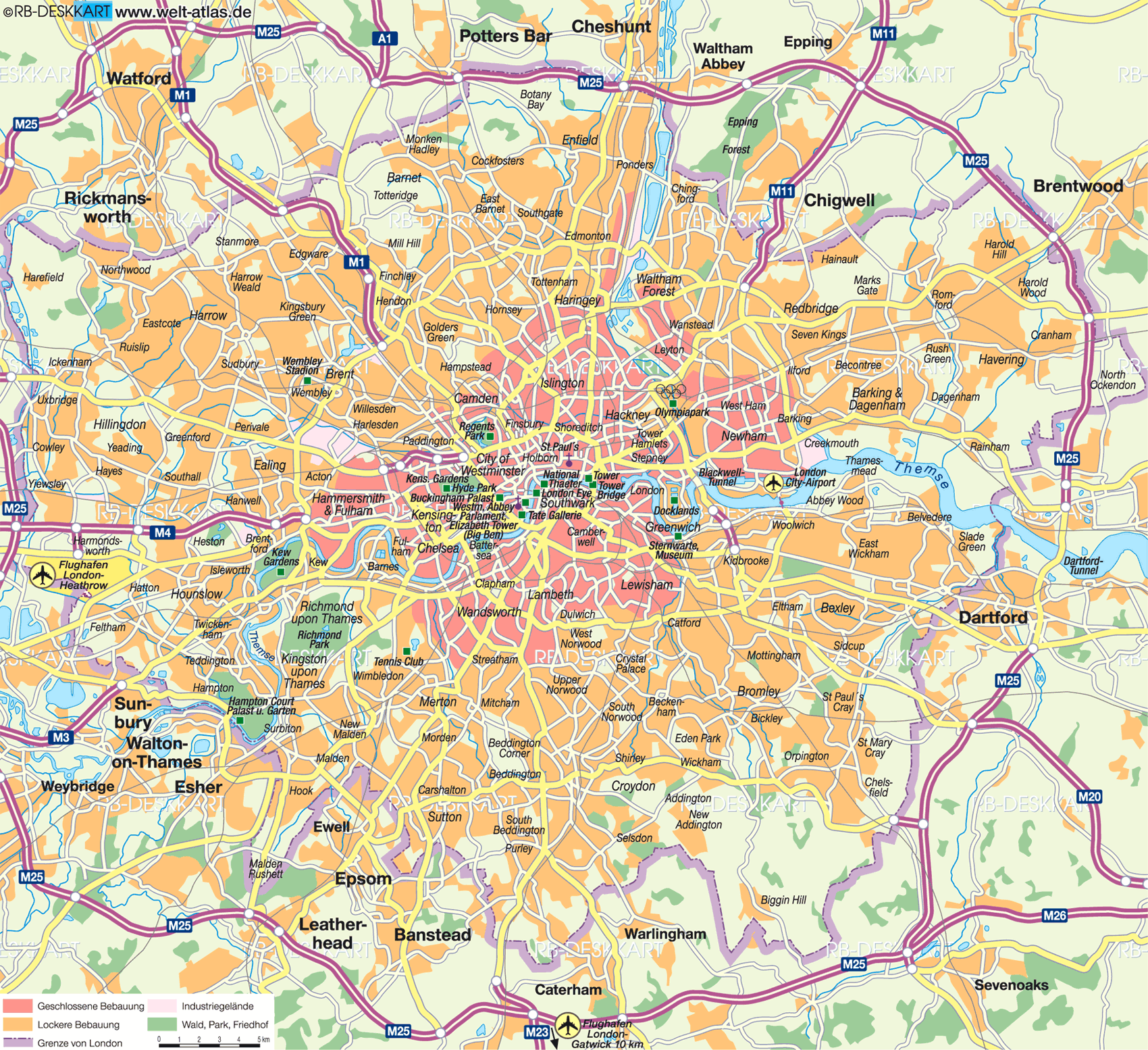 Karte von London (Stadt in Großbritannien)