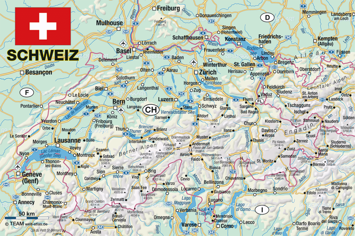 Karte von Schweiz (Land / Staat)