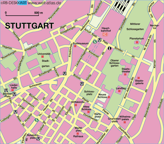 Karte von Stuttgart, Zentrum (Stadt in Deutschland Baden-Württemberg)