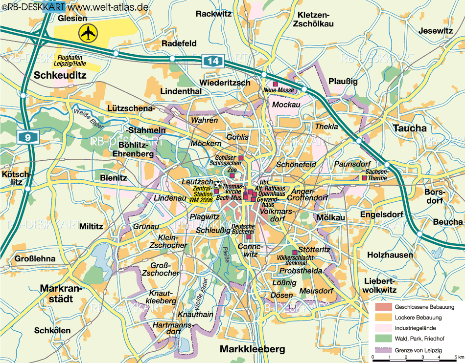 Karte von Leipzig (Stadt in Deutschland Sachsen)