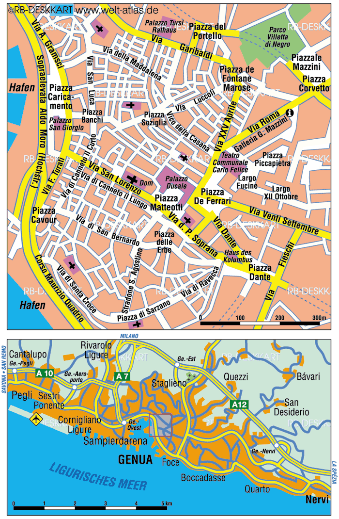 Karte von Genua (Stadt in Italien Ligurien)