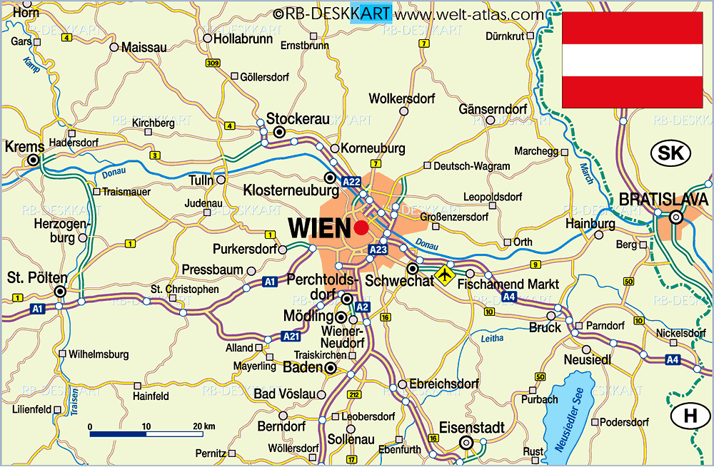 Map of Vienna, region (Region in Austria)
