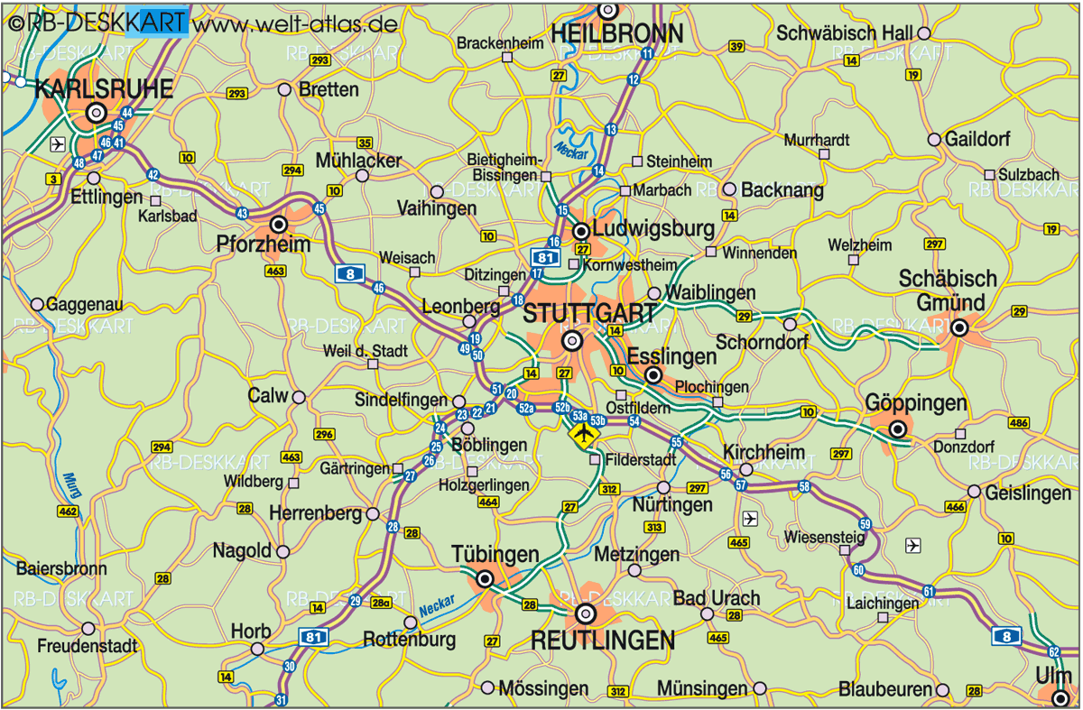 Map of Stuttgart, environment (Region in Germany Baden-Wuerttemberg)
