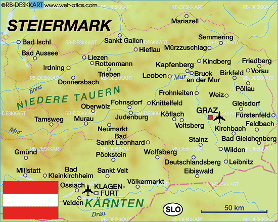 Karte von Steiermark (Bundesland / Provinz in Österreich)