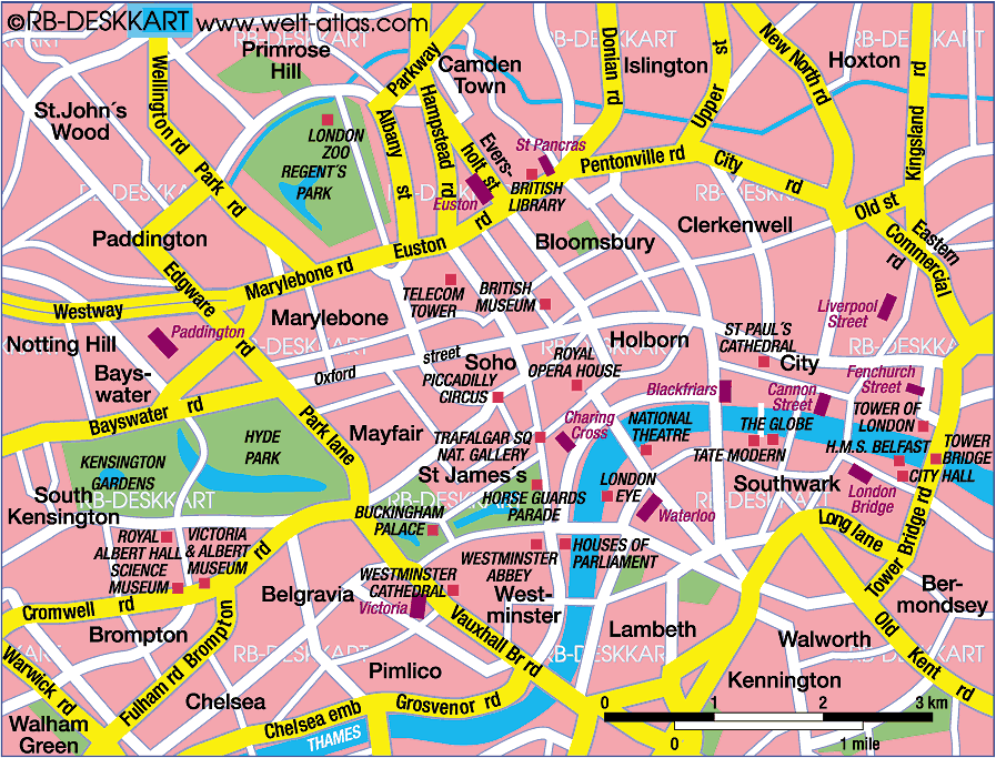 Karte von London Zentrum (Stadt in Großbritannien)