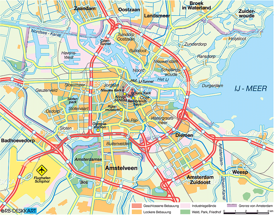 Map of Amsterdam (City in the Netherlands)