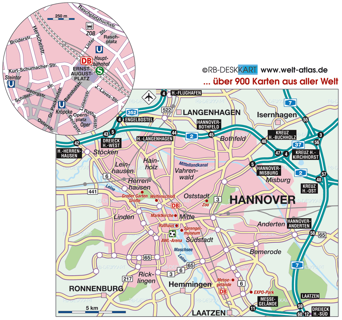 Karte von Hannover (Stadt in Deutschland, Niedersachsen)