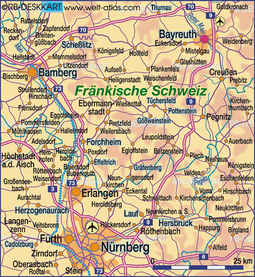 Map of Fraenkische Schweiz (Region in Germany, Bavaria) | Welt-Atlas.de