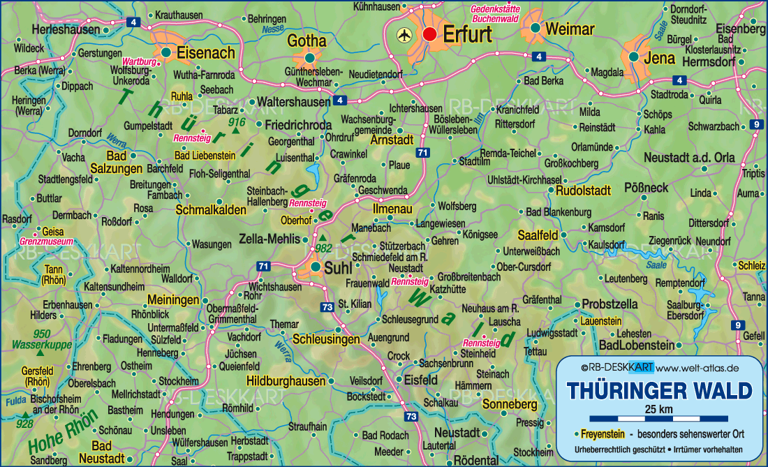 Karte von Thüringer Wald (Region in Deutschland Thüringen)