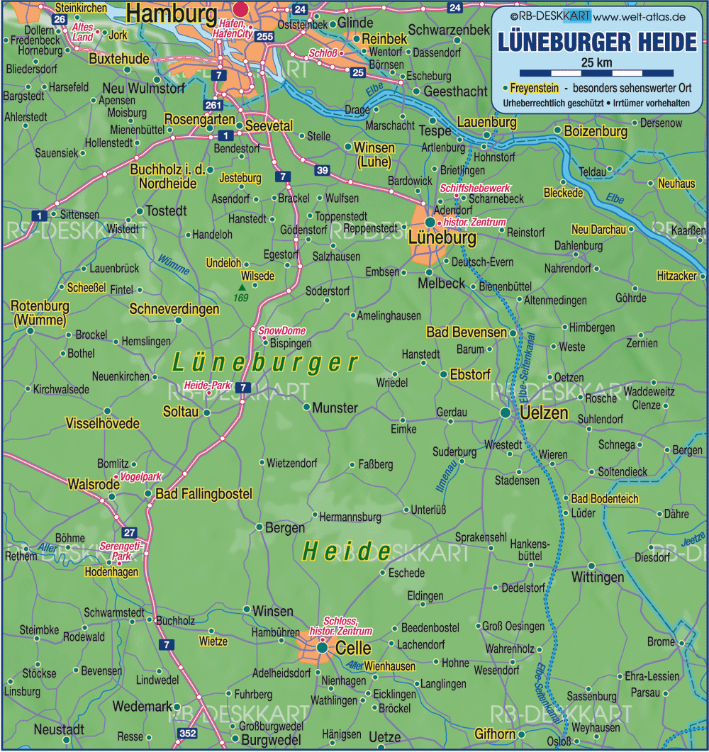 Map of Lunenburg Heath (Region in Germany Lower Saxonia)