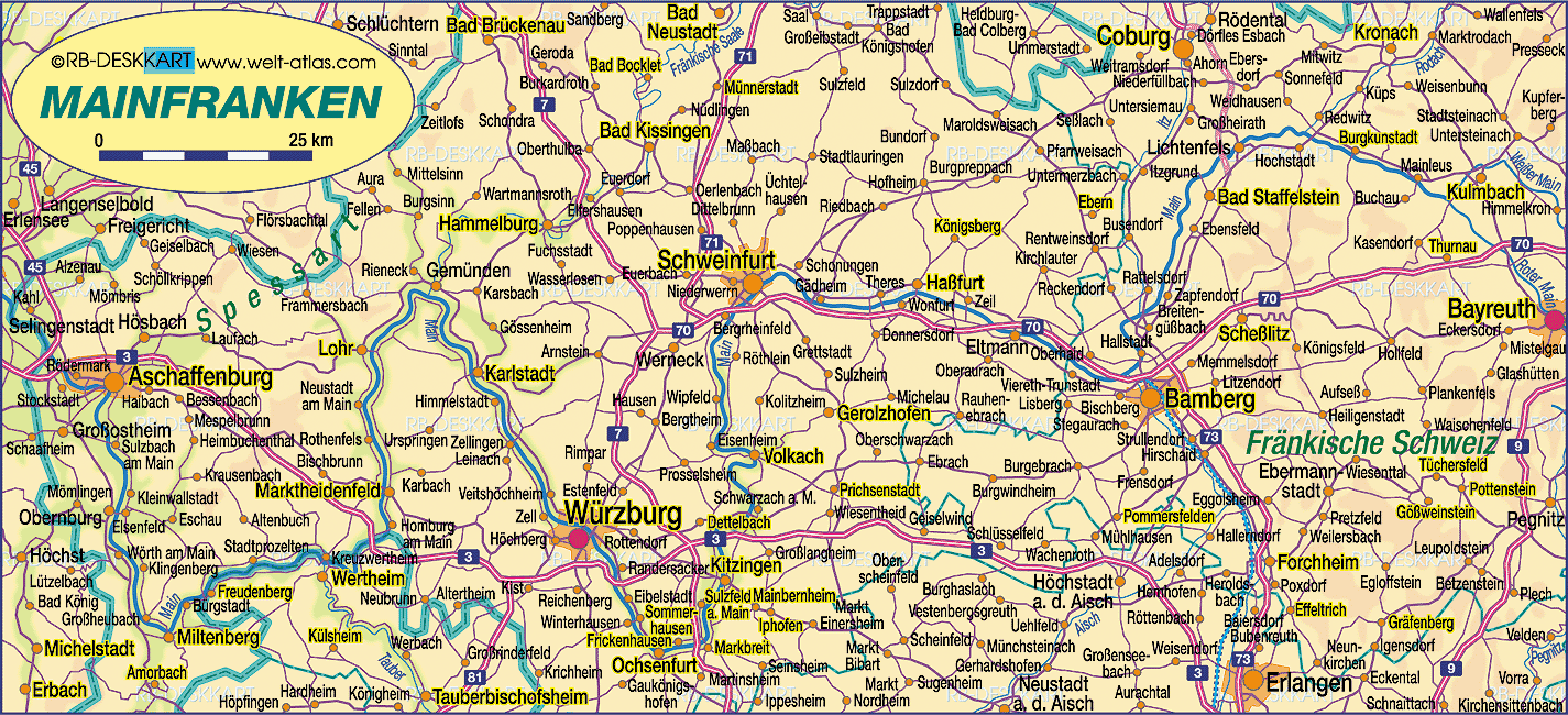 Karte von Mainfranken (Region in Deutschland Bayern)