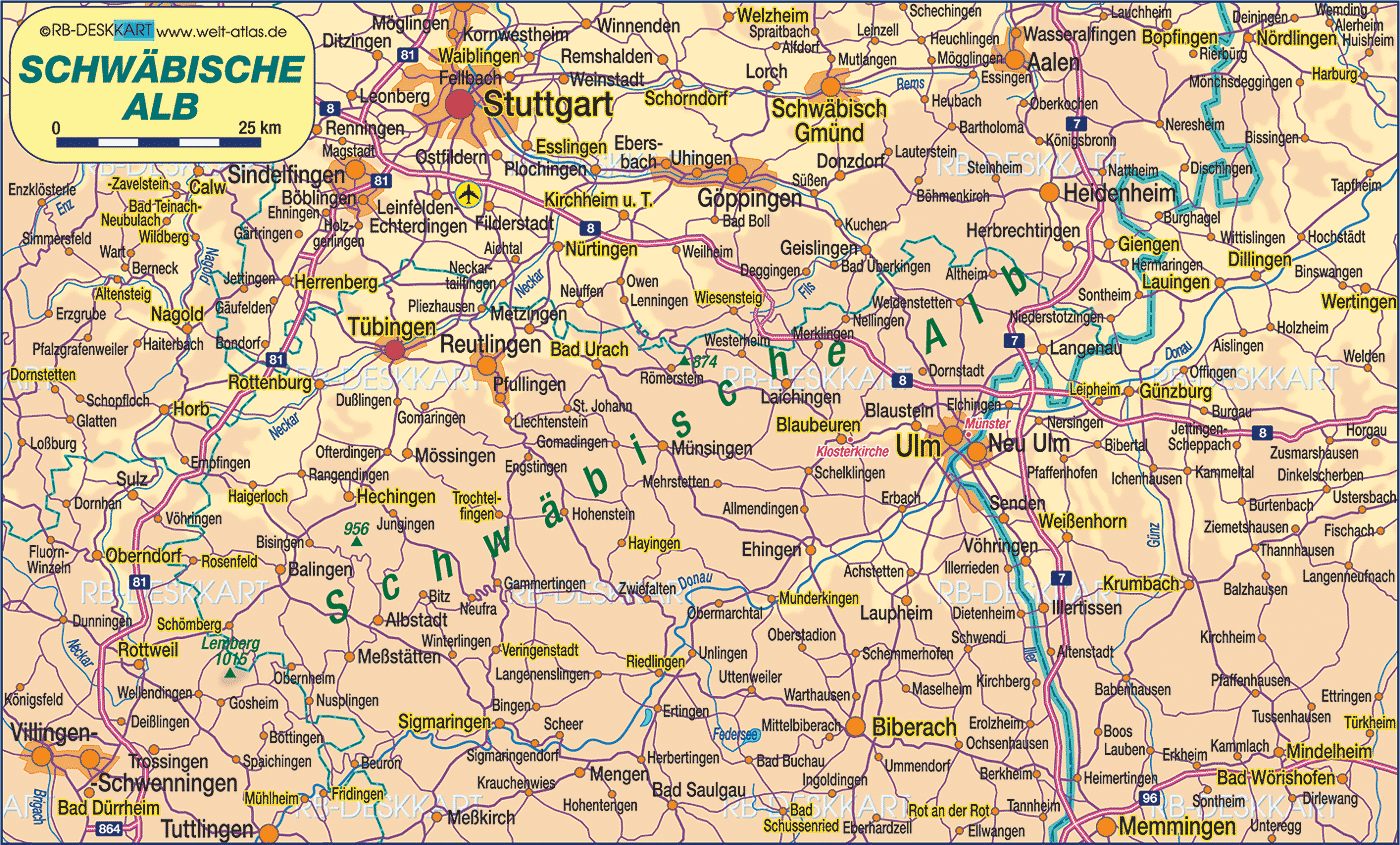 Karte von Schwäbische Alb (Region in Deutschland Baden-Württemberg)