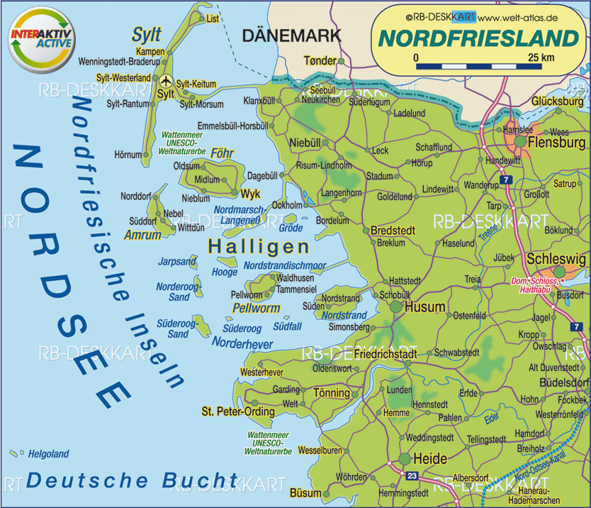 Karte von Nordfriesland (Region in Deutschland, Schleswig-Holstein Karte von Nordfriesland (Region in Deutschland, Schleswig-Holstein