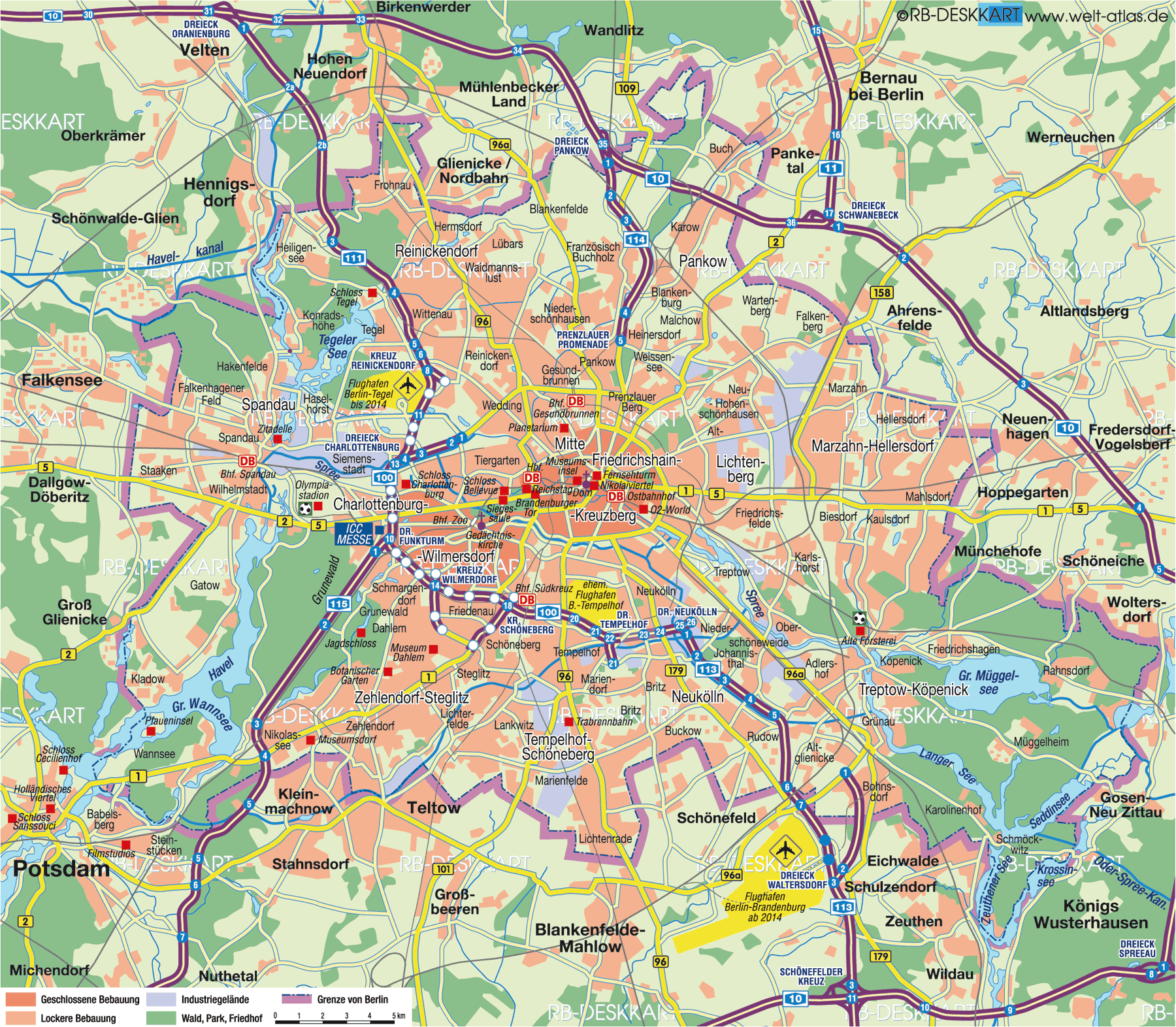 Map of Berlin, overview (Capital in Germany)