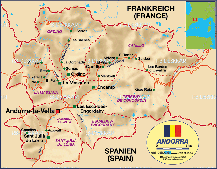 Karte von Andorra (Land / Staat)