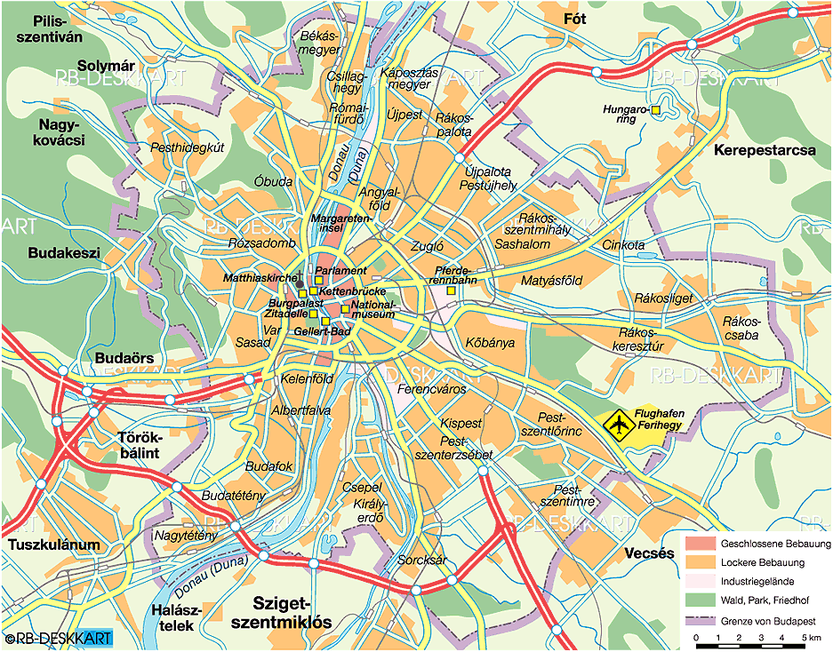 Karte von Budapest (Stadt in Ungarn)