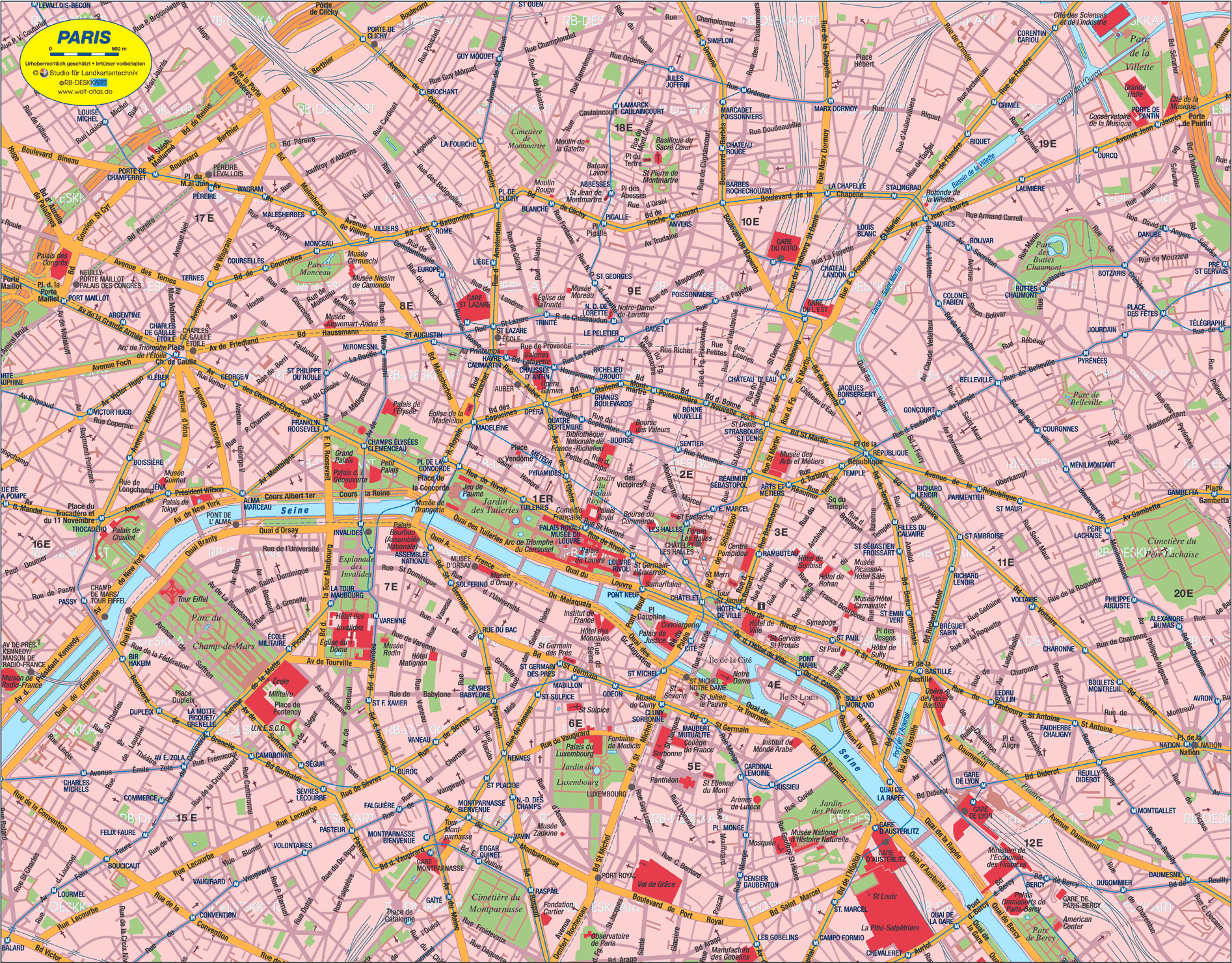 Map of Paris center (City in France)