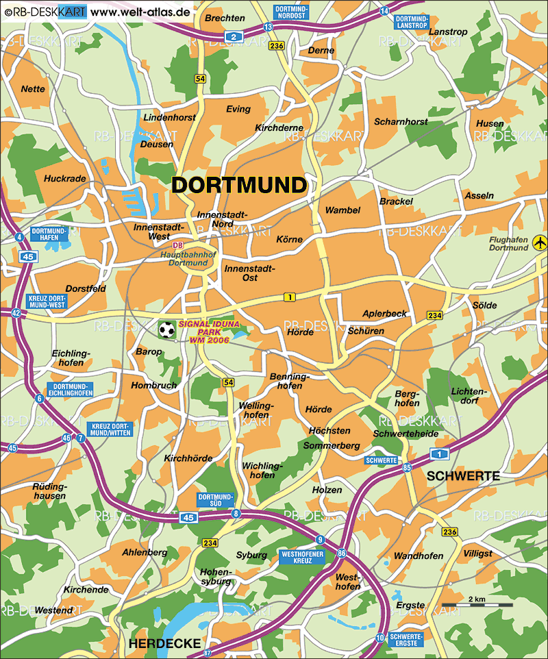 dortmund und umgebung karte Karte Von Dortmund Stadt In Deutschland Nordrhein Westfalen Welt Atlas De dortmund und umgebung karte