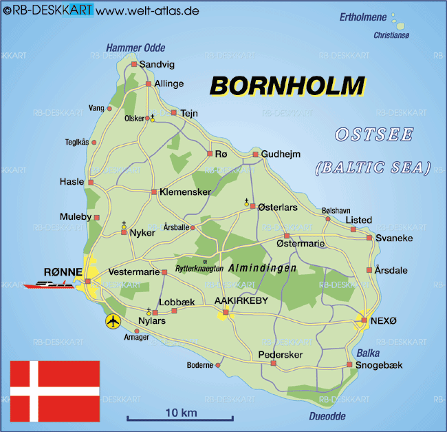 Karte von Bornholm (Insel in Dänemark)