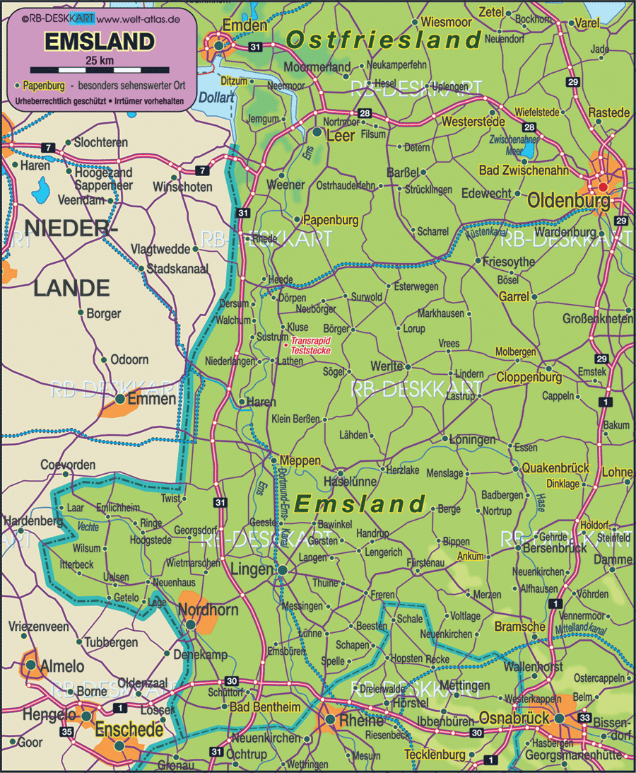 Karte von Emsland (Region in Deutschland, Niedersachen)