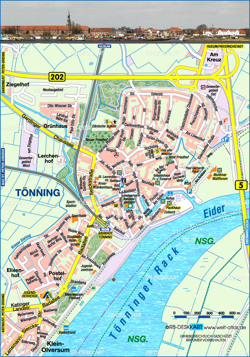 Map of Toenning (City in Germany Schleswig-Holstein)