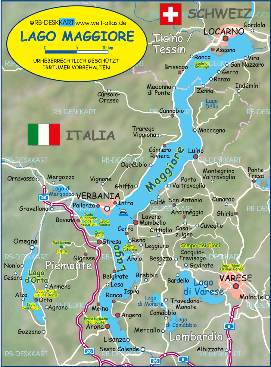 Map of Lake Maggiore (Lago Maggiore) (Region in Italy, Switzerland)
