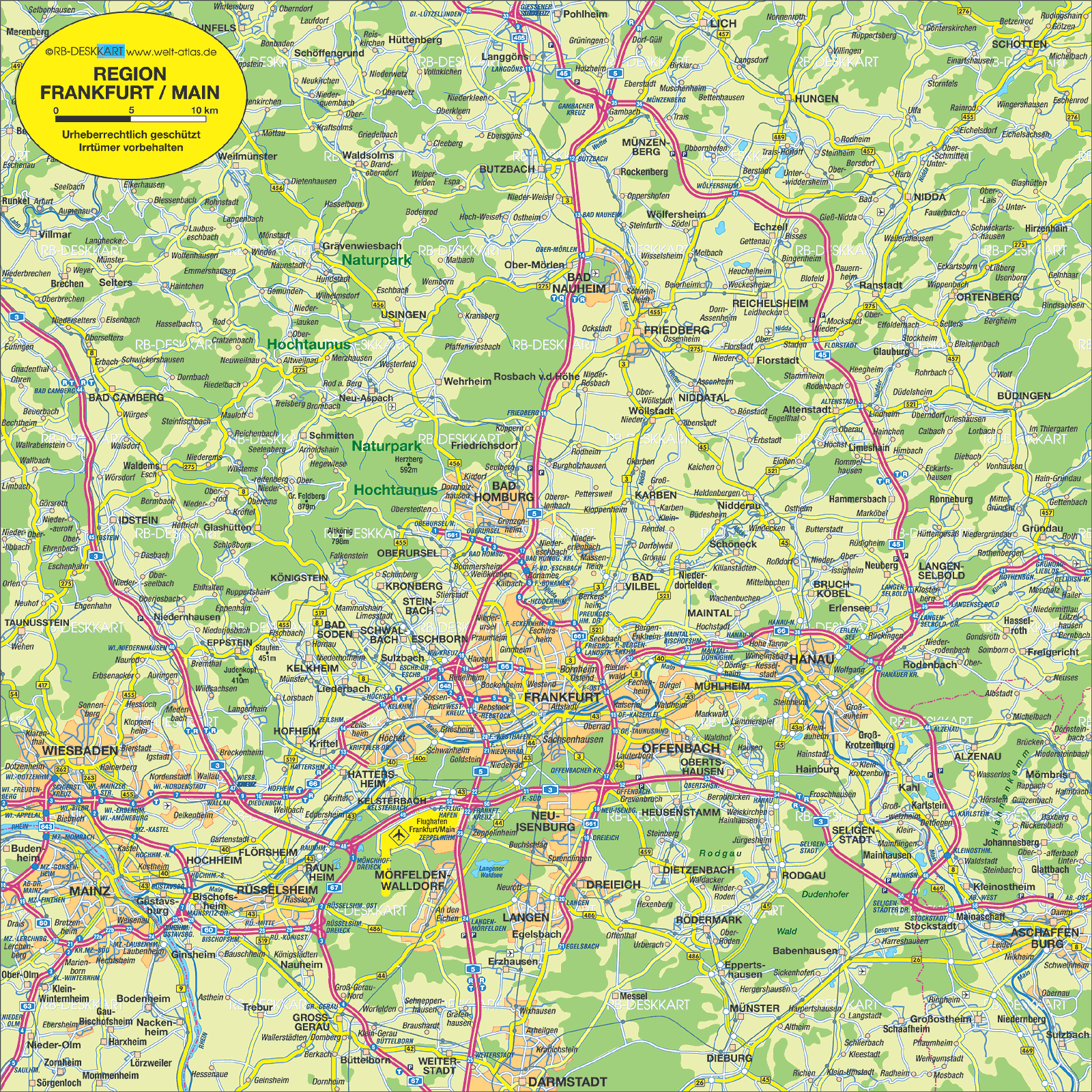 Map of Frankfurt (Main), region (Region in Germany)