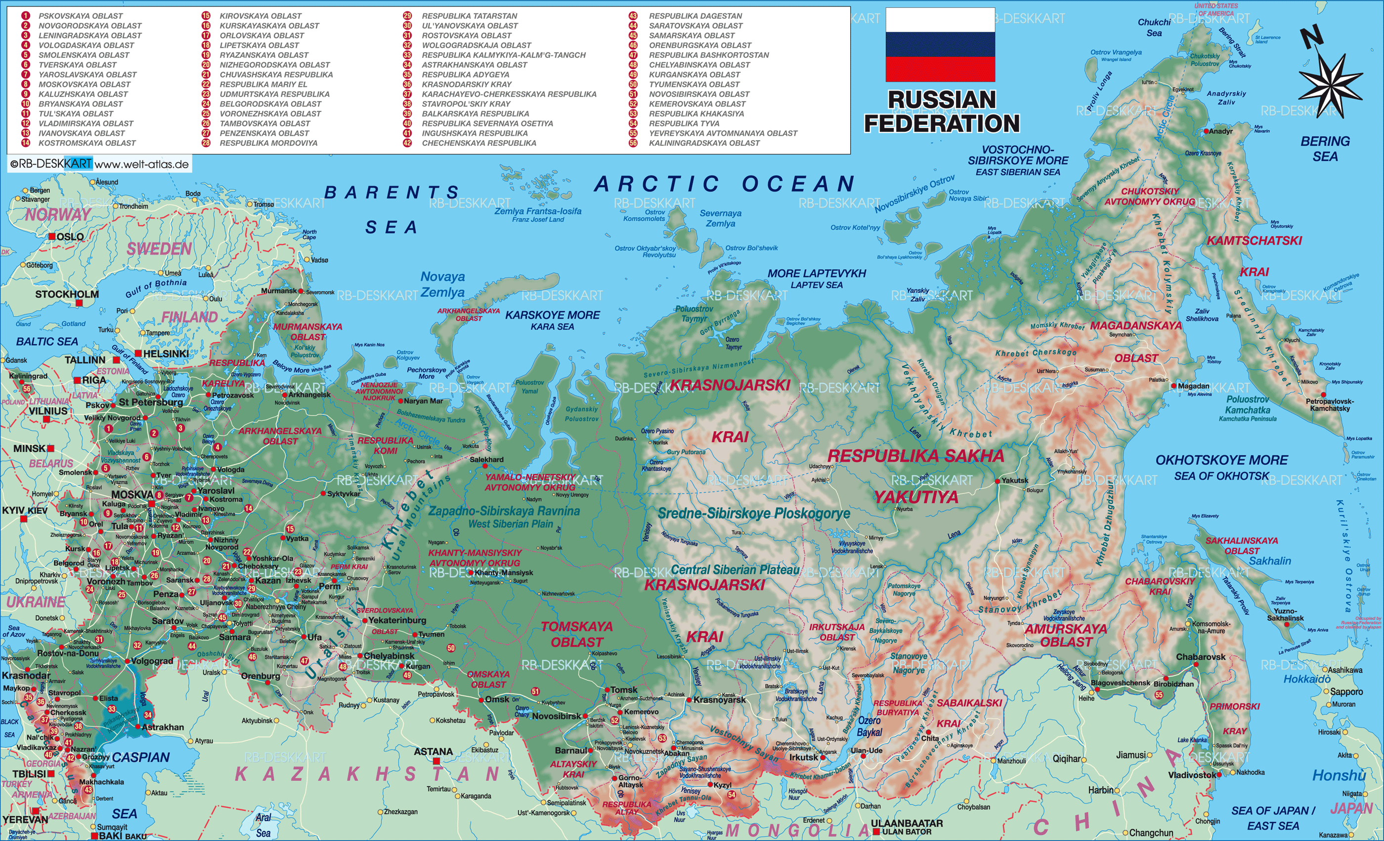 Karte von Russland (Land / Staat)