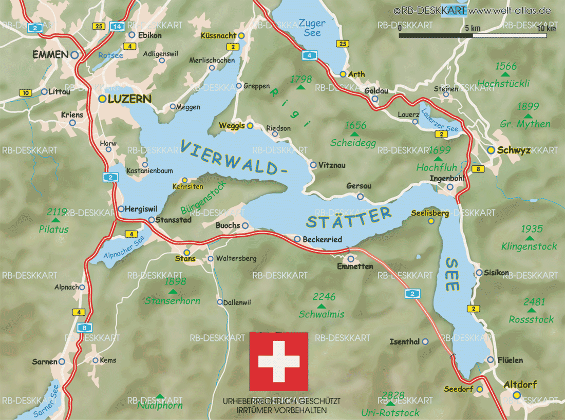 Map of Lake Lucerne (Region in Switzerland)