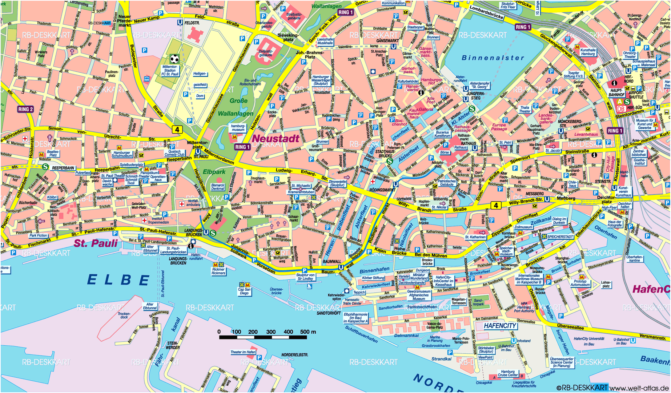  Karte von Hamburg  Zentrum Stadt in Deutschland  Welt 