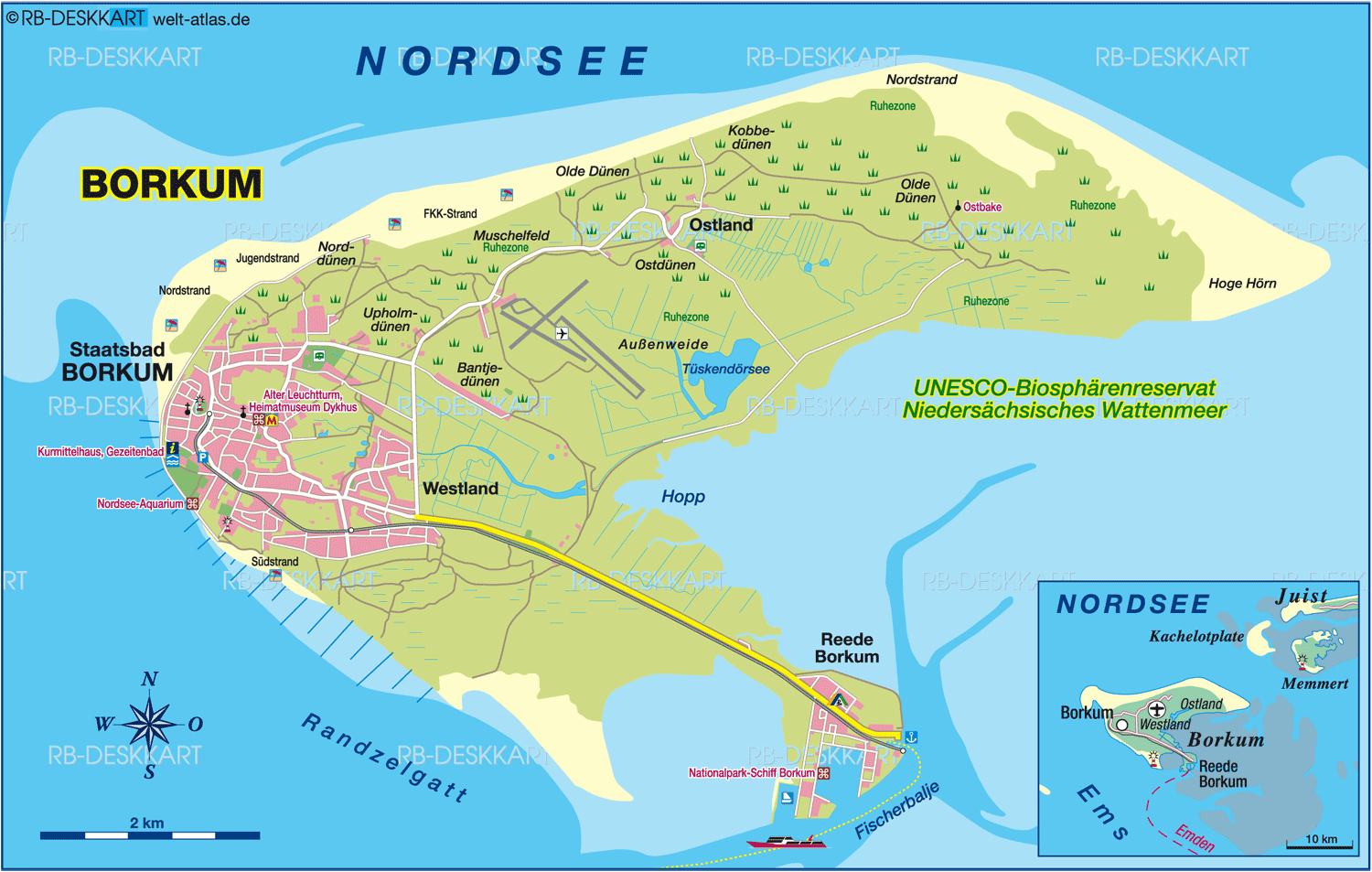 Karte von Borkum (Insel in Deutschland, Niedersachsen) Welt Atlas.de