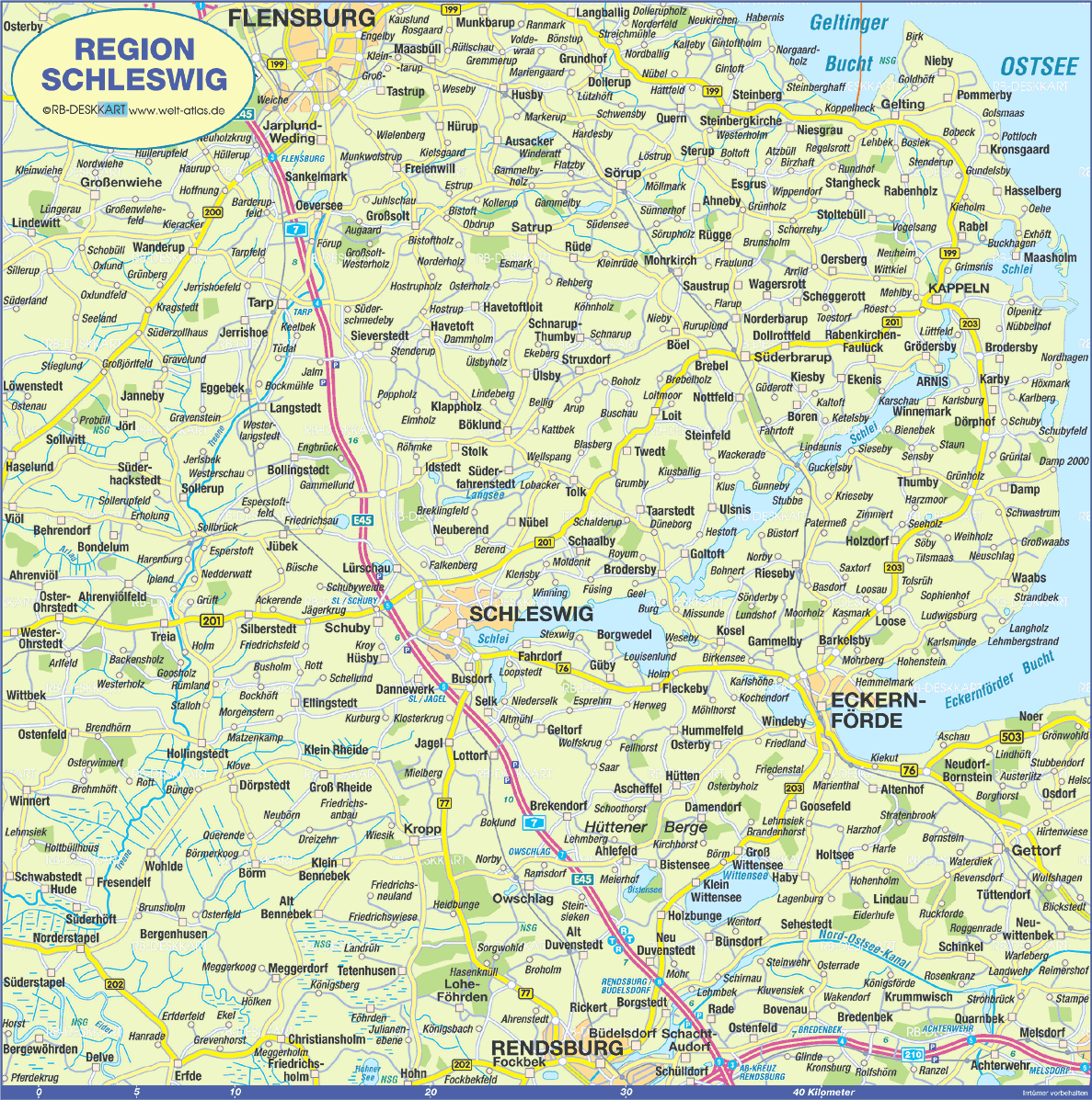 Map of Schleswig, region (Region in Germany Schleswig-Holstein)