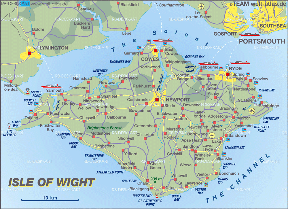 Map of Isle of Wight (Island in United Kingdom)