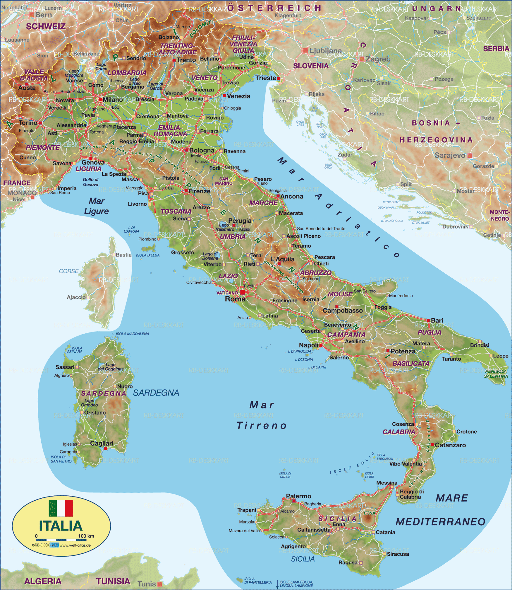 italien geografische karte Karte Von Italien Land Staat Welt Atlas De italien geografische karte