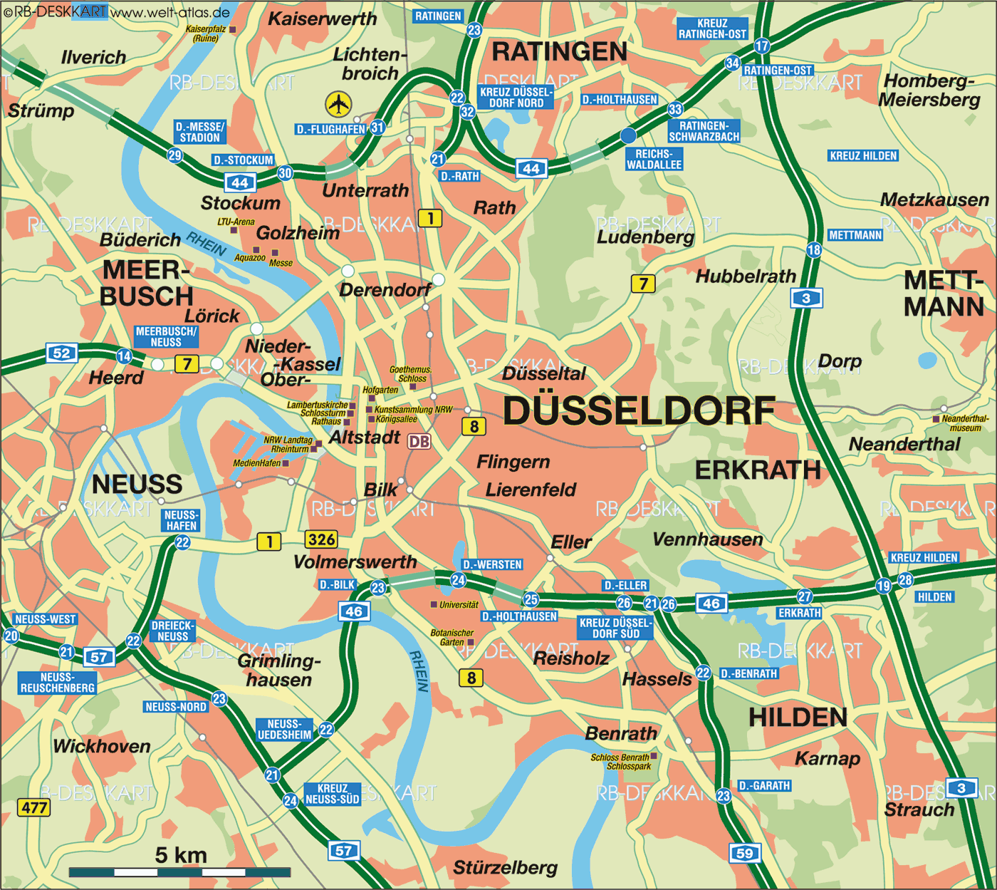 Karte von Düsseldorf (Stadt in Deutschland)