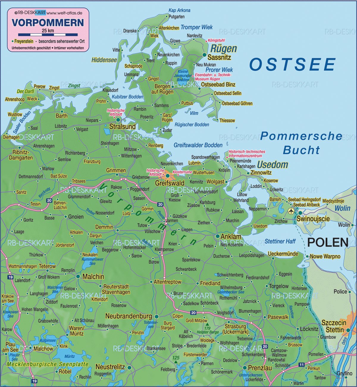 Map of Western Pomerania (Region in Germany, Mecklenburg-Western Pomerania)