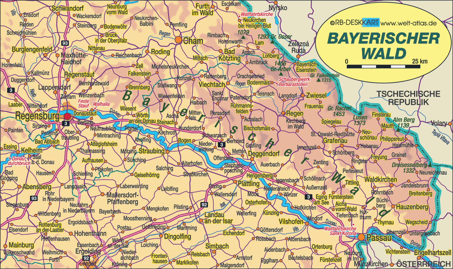 Map of Bavarian Forest (Region in Germany, Bavaria)