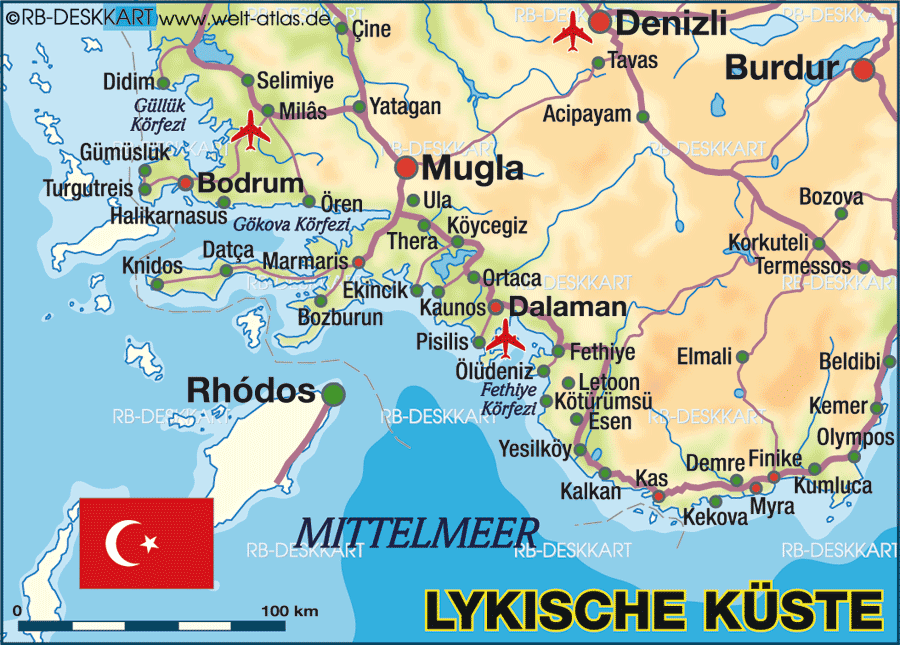 Map of Lycian Coast (Region in Turkey)