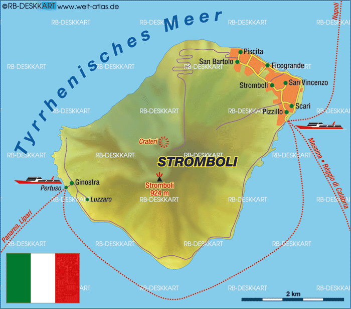 Map of Stromboli (Island in Italy)